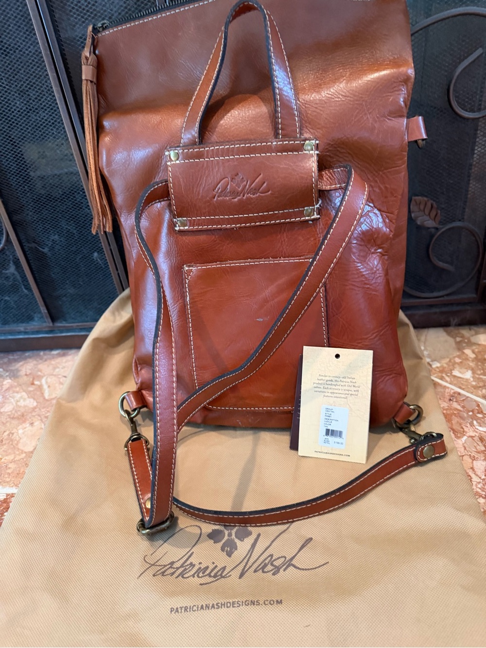 Patricia Nash Tan Leather Convertible Crossbody Backpack